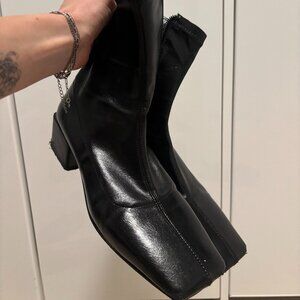 Shop Peche Black Low Heel Boots